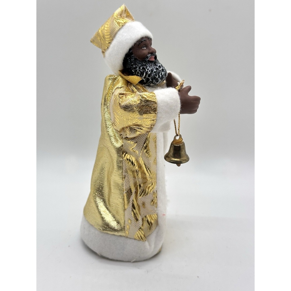 African American‎ Santa Tree Topper Gold Robe Bell Christmas Decor - Picture 4 of 5